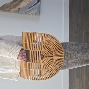 Ark Wooden Half-Moon Bag, Top Handle, Chic Casual, IYKYK, Scandinavian Chic, EUC